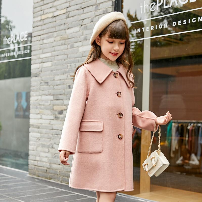 Sweet Double-sided Woolen Coat for Girls, Fashionable Woolen Coat for Children Spring and Autumn