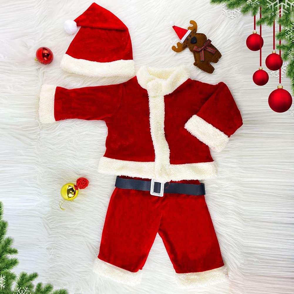 Limspace Santa Claus Costume for Kids, Christmas Costume Set for Boys and Girls, Includes Top and Bottoms, Santa Hat, Belt, and Christmas Stickers,