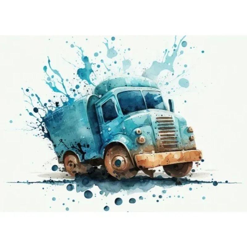 Watercolor Toy Car Tin Painting for Kids Room Decor
