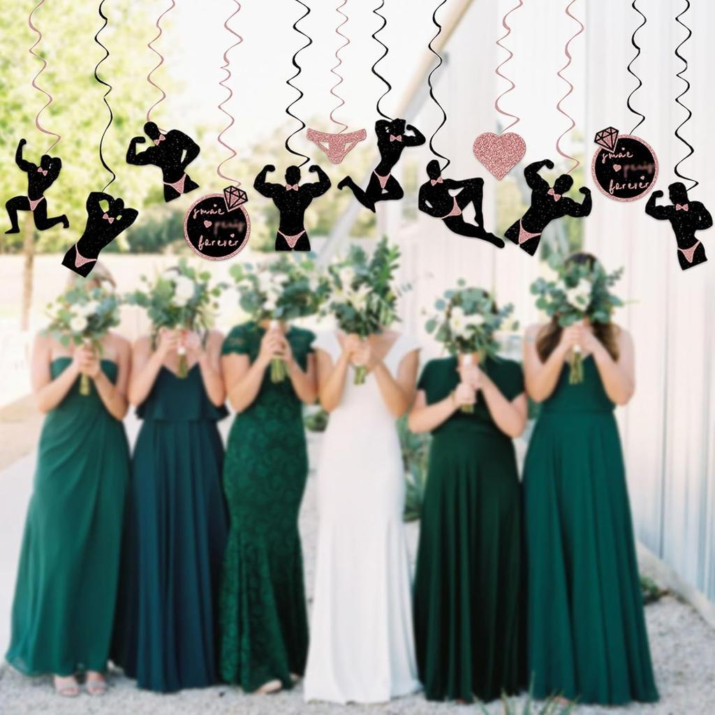 Bachelorette Party Decorations 24pcs Hanging Swirls Decorations Bachelor Party Streamers Funny Male Bridal Shower Party Supplies Bride Party Ceiling