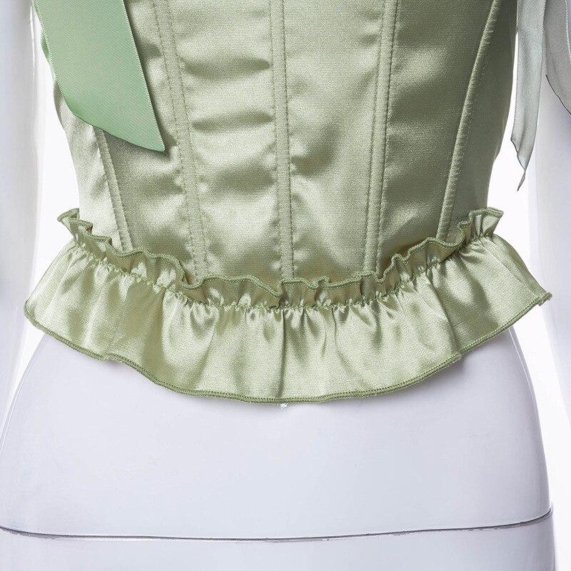 Vintage Ribbon Spaghetti Strap Bustiers Sleeveless Back Criss Cross Corset Crop Tops Women's Tank Tops Solid Color