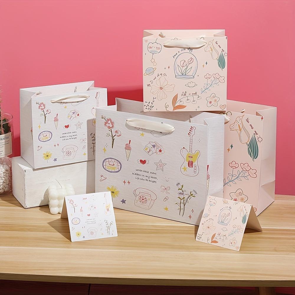 8pcs Party Drawstring Gift Bag White Paper Printed Waterproof Film Light Luxury Handle Lines Simple Pen Painting Soft Interactive Multi-element