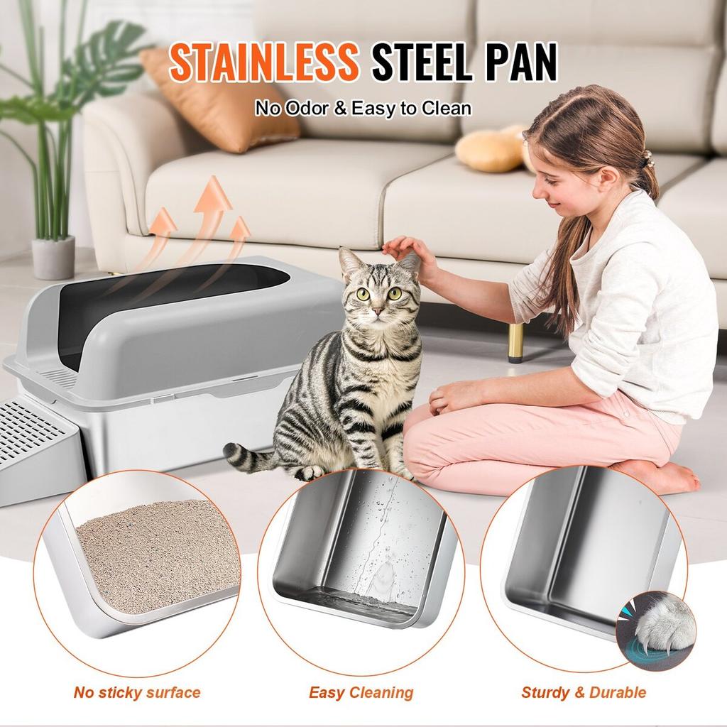 6 in Deep Cat Litter Box Odor-Free Litter Box with Filtering Foot Board