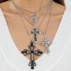 Gothic Hollow Out Diamond Studded Cross Pendant Necklace Set Y2K Personalized Thorn Love Black Bead Stacked Necklace Set