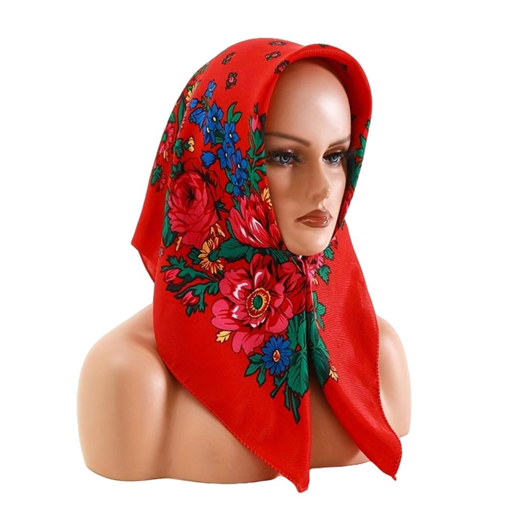 Russian Ethnic Flower Print Headscarf for Women Fashionable and Comfortable Polyester Bandanas Headwrap for Winter Wear