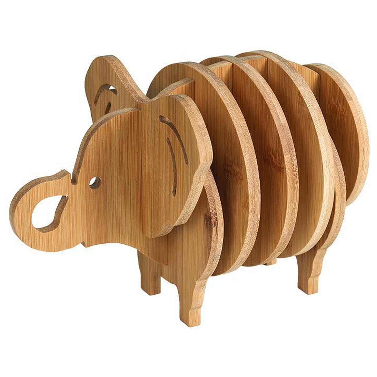

2ndOP Wooden Animal Coaster, Tea Mat, Trivet, Pot, Kettle, Interior Kitchen Dining Accessories (Elephant)