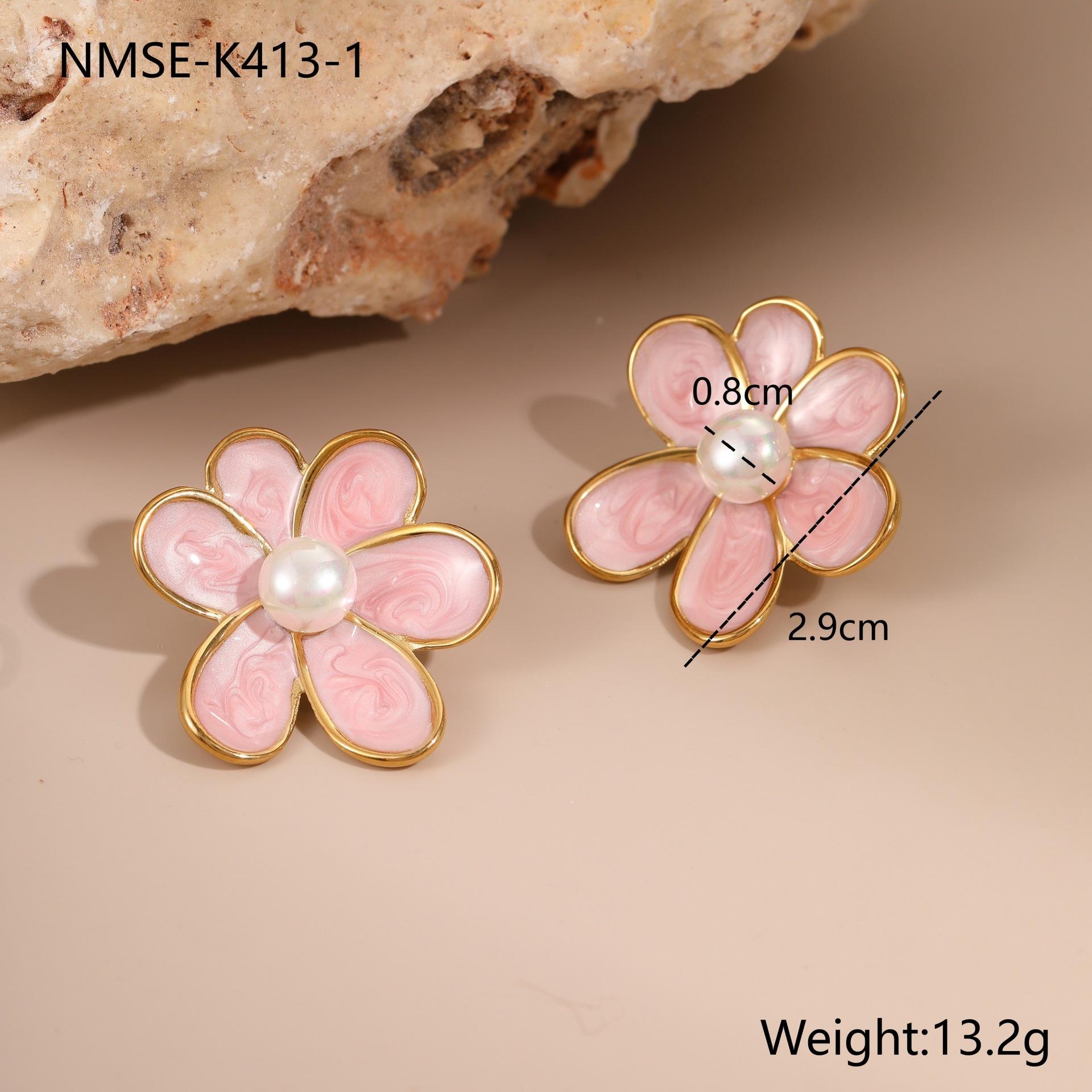 GEMCHIC Women s Colorful Enamel Flower Stud Earrings with Pearl Center French Retro Stainless Steel Jewelry 18K