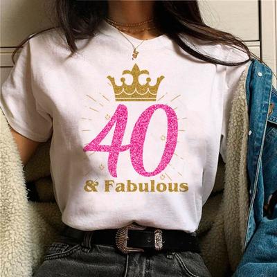 40th Birthday Manga Printed T-shirt Summer Cotton Loose Short Sleeve T-Shirts Women’s