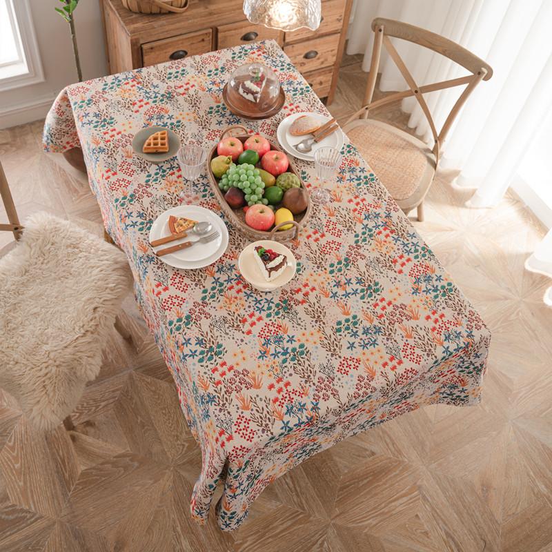 American Retro Polyester Cotton Color Woven Jacquard Magpie Flower Plant Fringed Tablecloth Rectangular Coffee Table Tablecloth Dining Table Cloth