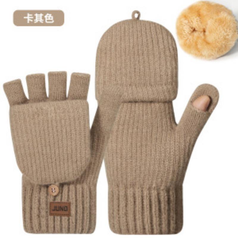 Thickened Half-finger Gloves Autumn and Winter Velvet Knitted Cold-proof and Warm Half-cut Writing Wool Leaking Finger Gloves