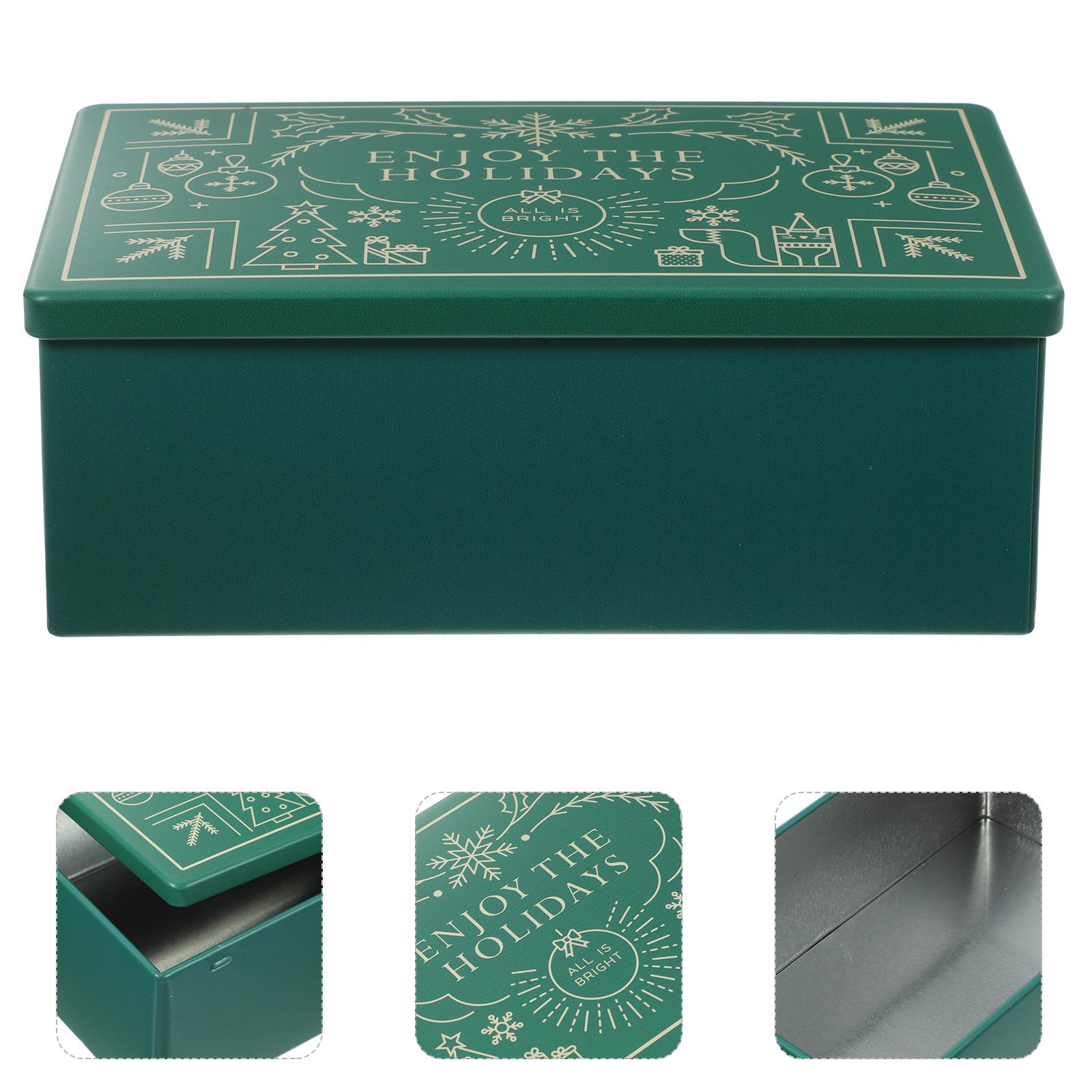 

Рождественская подарочная коробка, открытки, коробки для конфет, жестяные банки, контейнеры для печенья, банка для сахарного печенья с крышкой 14.5X9X5.2CM зелёный