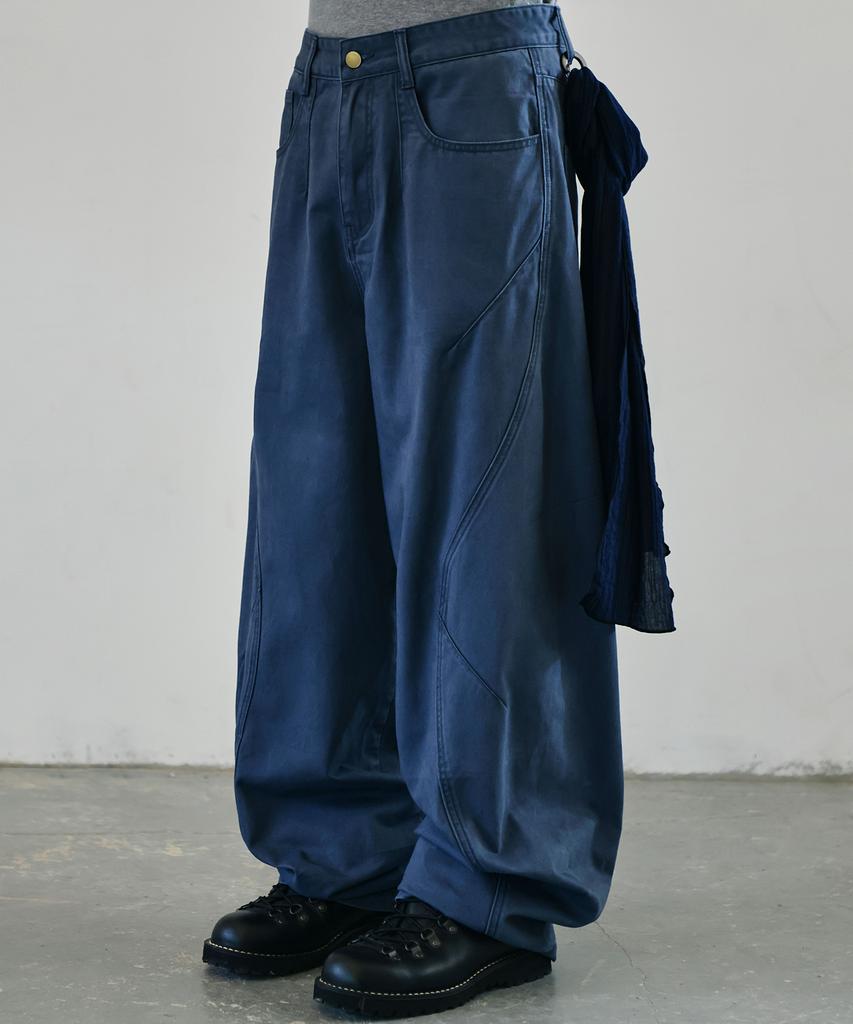 Seukeulaeteulpigsel Vtg Fade Dart Curved Line Cotton Pants [Blue]
