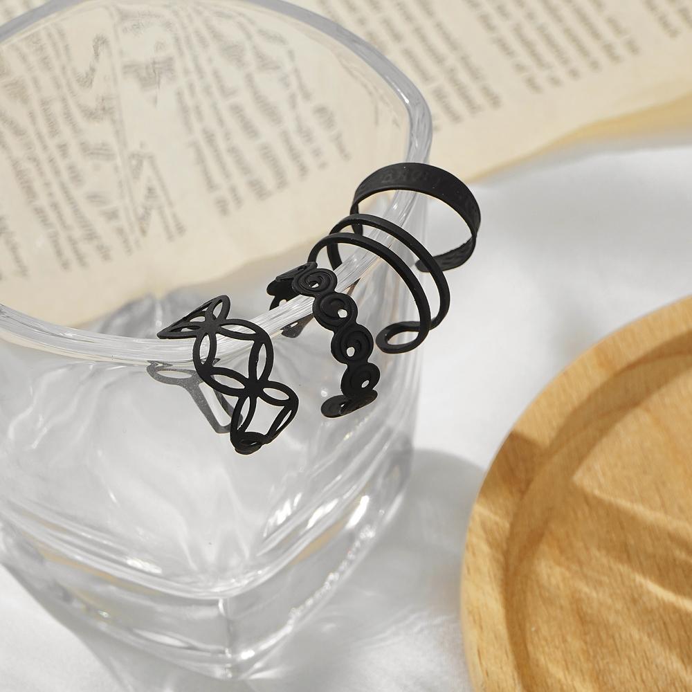 Adjust Hollowed Out Black Elegant Jewelry Feminine Charm Party Ring Set