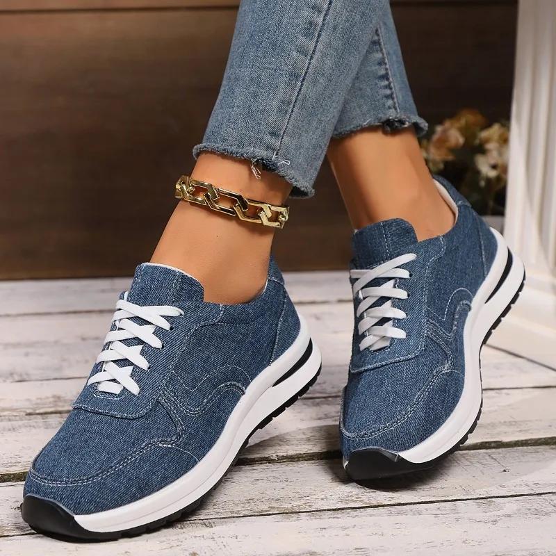 

Women s Canvas Shoes 2025 Fashion Lace-Up Flat Sneakers Solid Color Casual Ladies Vulcanized Shoes Plus Size Zapatillas Mujer 39 синий