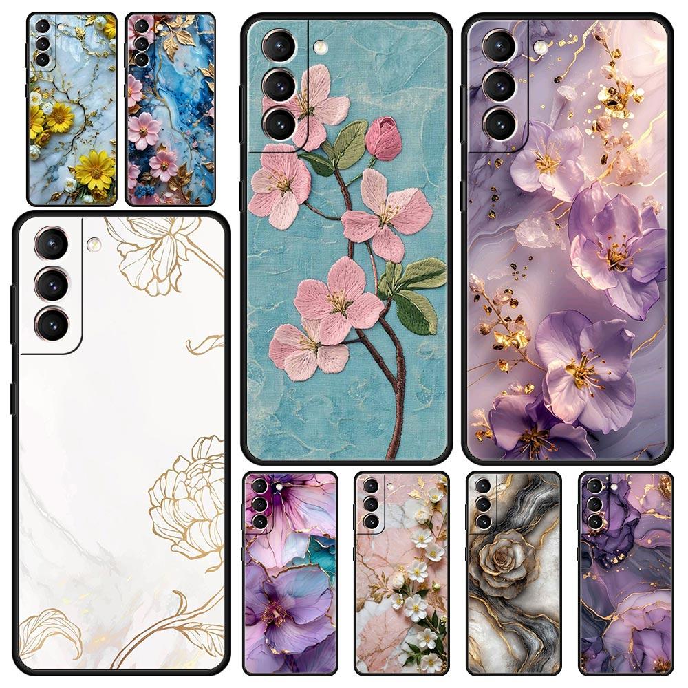 Flower Marble Phone Case For Samsung Galaxy S25 Edge S24 S23 S22 S21 Ultra S20 FE 5G S10 S10E S9 Plus Soft TPU Cover