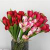 12 Heads Tulip Artificial Flower Green Leaves Silk Petals Simulation Tulip Flower DIY Photo Props Faux Flower Desktop Ornament