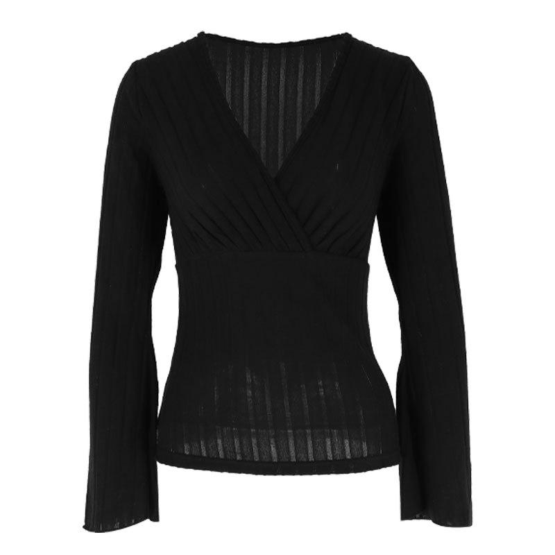 Women's Fall and Winter Long-Sleeved Tops, V-Neck Sexy Slim Striped Women's Tops, Long-Sleeved T-Shirt Knitted Bottoming Shirt