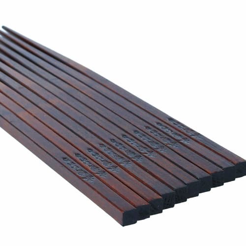 Set of 5 Japanese-made Kiso Hinoki Chopsticks, Lacquered Wood. Lightweight and durable, these chopsticks are dishwasher safe and hot plate compatible.