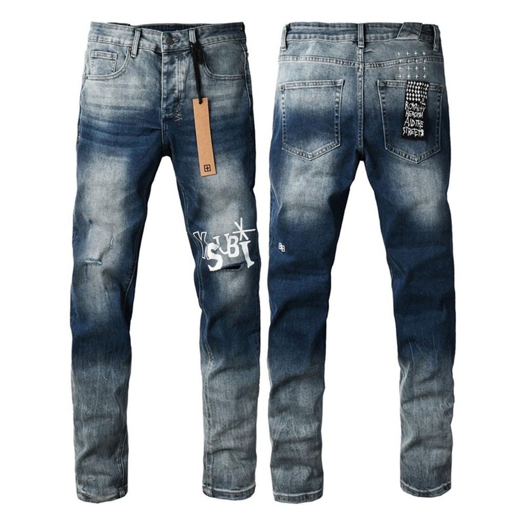 GLYDE Washed Slim Fit Skinny Jeans Ripped Stretch Denim Casual Pants Streetwear Trousers