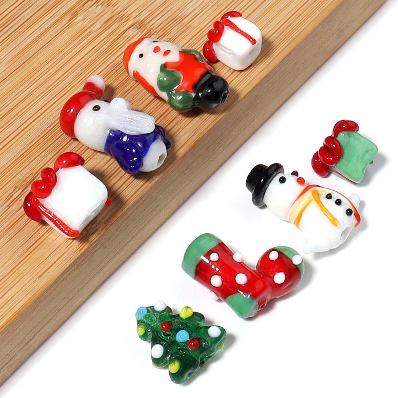 2pcs Christmas Lampwork Beads Cute Santa Claus Snowman Glass Loose Beads For Jewelry Making DIY Bracelets Necklace Accessories