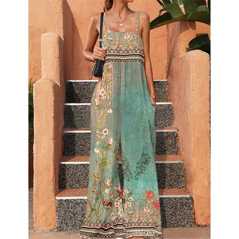 

Летний женский комбинезон больших размеров, свободный комбинезон в винтажном этническом стиле с принтом 3XL