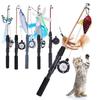 Creative Retractable Cat Teaser Wand Ultra-Long Cat Feather Fishing Rod Refills Cat Fishing Pole for Kitten Cat