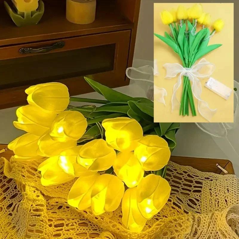 10 Blumen in einem Bund Heimdekoration Atmosphärenlampe LED Hochzeitsstrauß Nachtlicht Künstliche Tulpen Weihnachtsgeschenke Tulpen Blumen Tischlampe