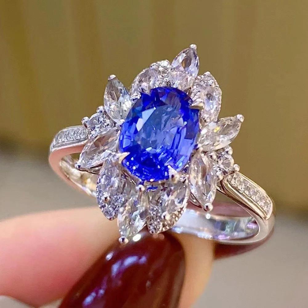 2026 Luxury Prong Setting-Rings for Women with Deep Blue Zircon Stone Anniversary Gift   Wife Micro Paved Middle