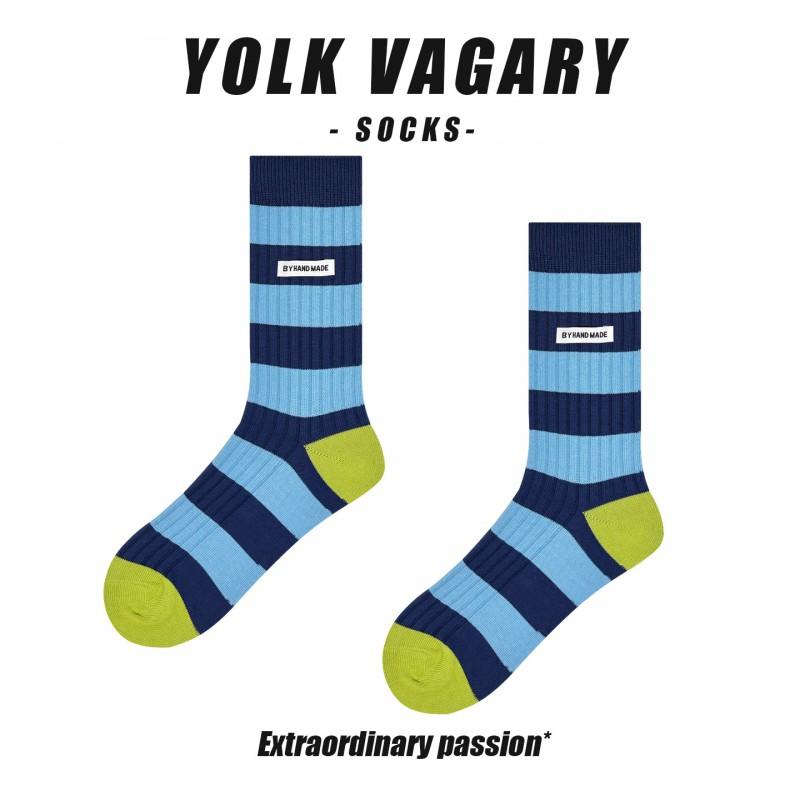 Yolkvagary Retro Striped Mid-Calf Socks Women Cotton Blend Korean Style Casual