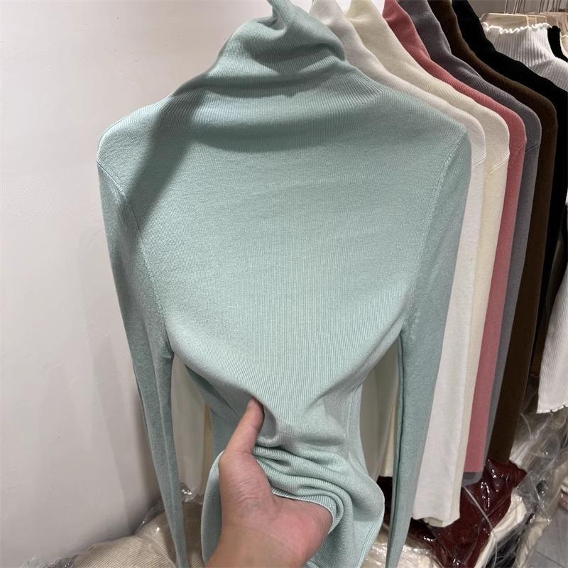A stacked collar slim-fitting inner top women's knitted sweater spring, autumn and winter turtleneck long-sleeved bottoming shirt