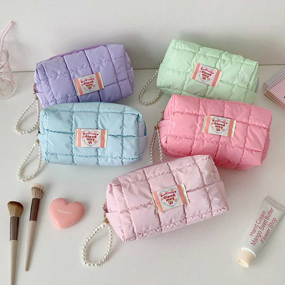 Travel Toiletry Bag Cotton Pearl Handle Cosmetic Bag Makeup Storage Bag Soft For Suitcase Travel Purse