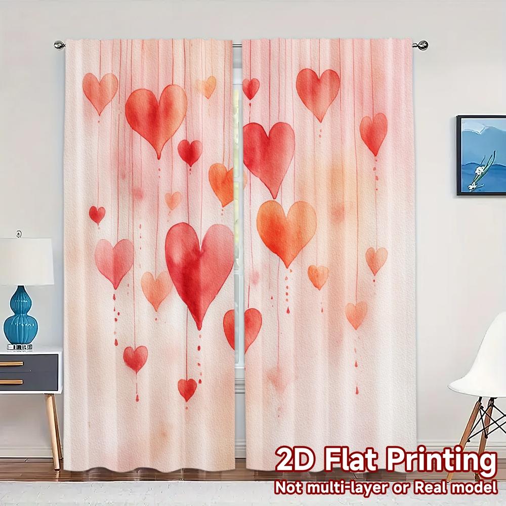 

2D Flat Printing JIT 2pcs Curtains (Without Rod) Heartfall Canvas Modern Minimalist Curtains Versatile Fabric Curtains Festive 100*130 HOOK 1pcs