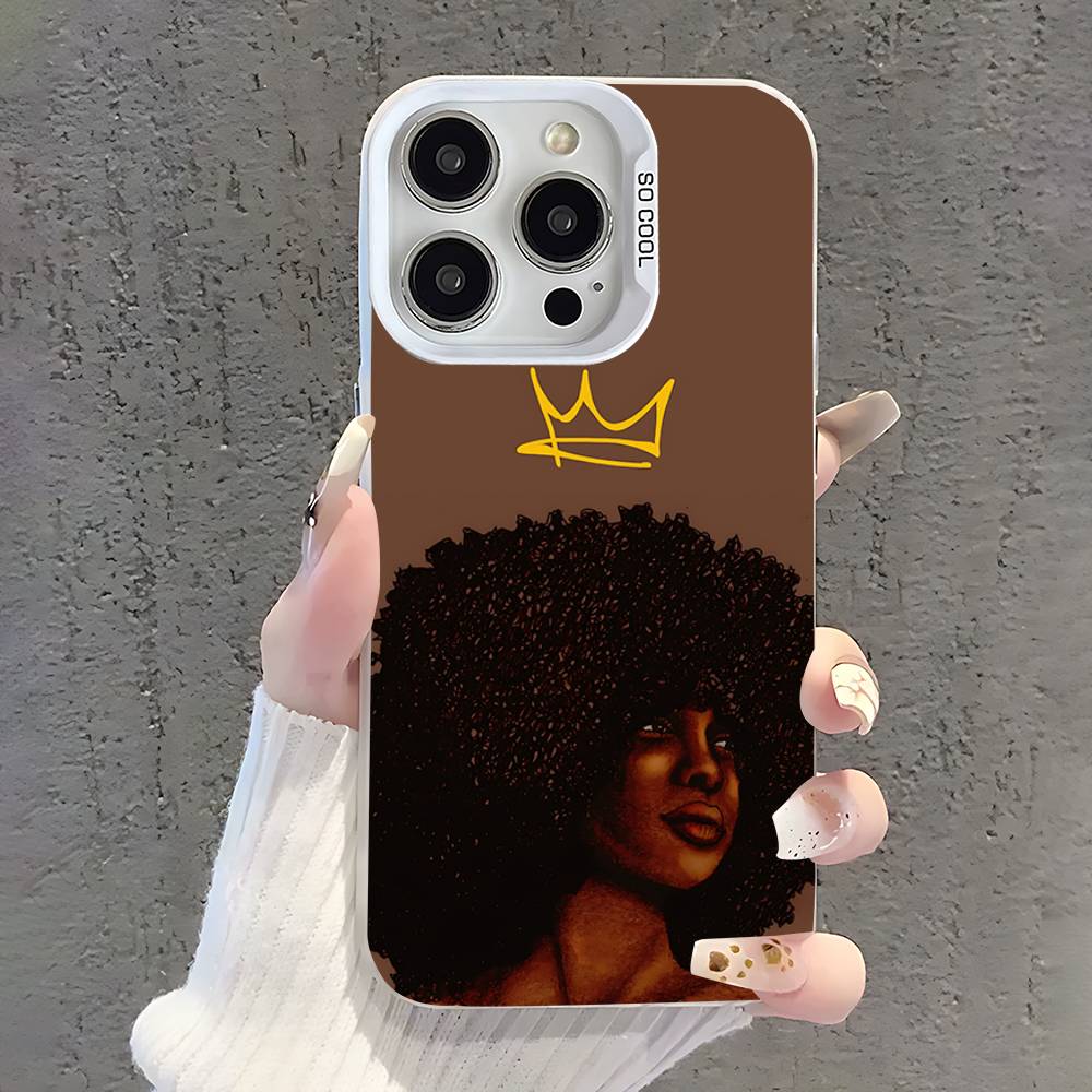 Black Girl A-Afro Phone Case For iPhone 17,16,15,14,13,12,11,Pro,XS,Max,Plus,Mini,SE White Candy Matte Shockproof Cover