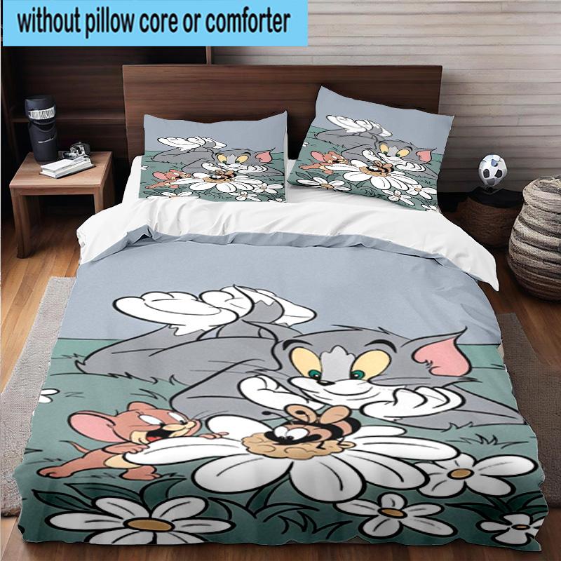 3PCS Cat And Mouse In Flowers 3pcs Bedding,Including 3PCS Duvet Cover And 2pcs Pillowcases Perfect for Christmas,Ideal for Bedroom, Dormitory