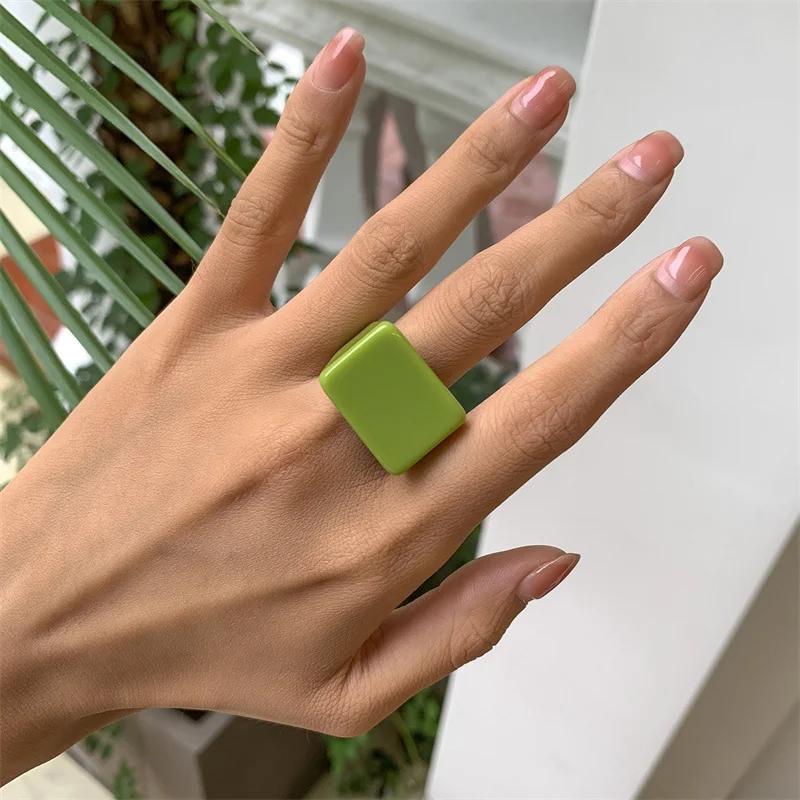 Classic Trend Color Acrylic Ring Ring Simple Geometric Square Wide Edge Resin Ring Jewelry Wedding Gift Creative
