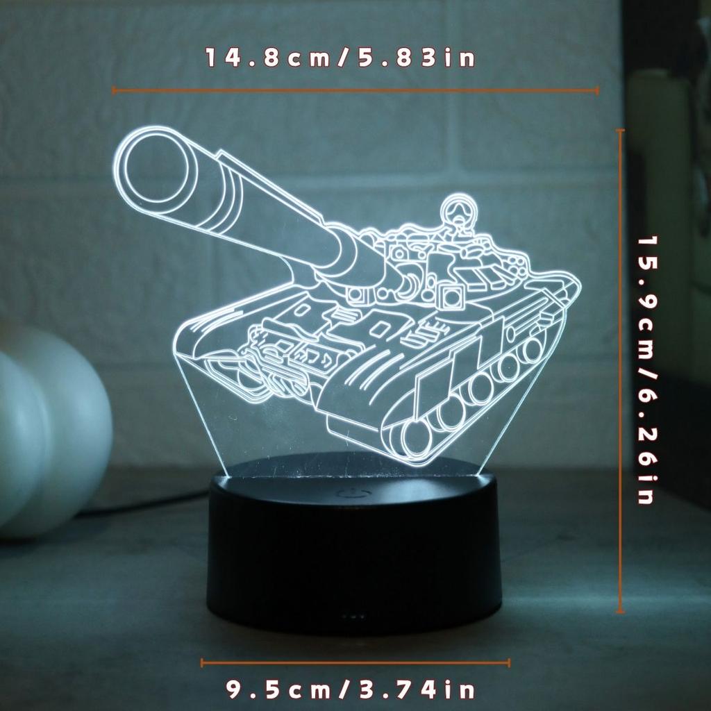 Modern Geometry 3D Tank Night Light USB Powered Touch Control Seven Color Gradient, Suitable for Desktop and Bedroom Decoration