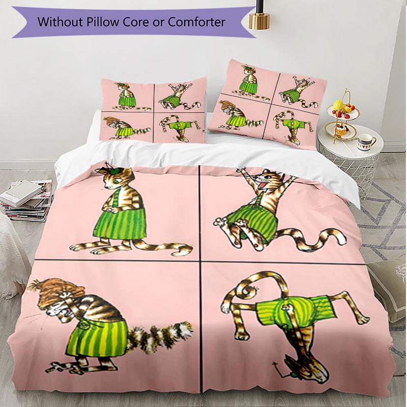 3pcs Duvet Cover Set (1*Duvet Cover + 2*Pillowcase, Without Core), Pettersson und Findus Print Soft All‑Season Bedding Set, Home Bedroom Decor Gift
