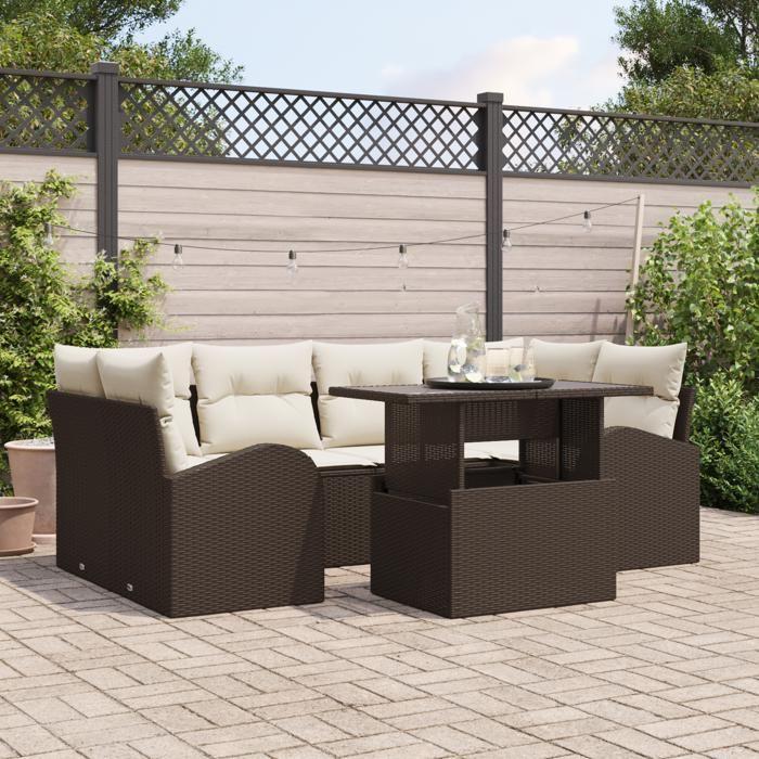 VidaXL Ensemble de canapés de jardin 7 pièces avec coussins marron en poly rotin 3348574