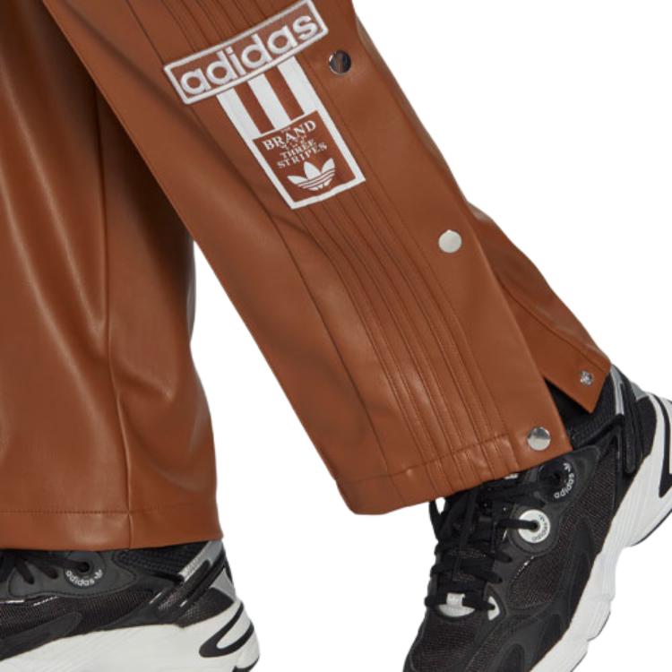 adidas Originals Trefoil Solid Logo Print Snap Button Straight Leg Track Pants Women Bottoms Brown II6098