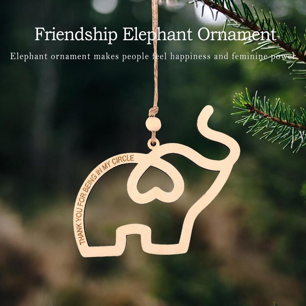 2-Pack Sisterhood Elephant Ornament – Elephant Gifts for Women, Friendship Ornament, Wooden Elephant Decor, Elephant Ornament for Women Tribe with