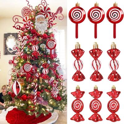 6 Stück Weihnachten Rot Zuckerstange Lutscher Weihnachtsbaum Hängeanhänger Ornamente 2025 Neujahrsgeschenk Weihnachten Heimdekoration 2025