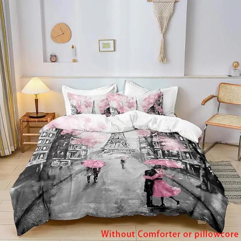 

Eiffel Tower Romantic Flowers Bedding Duvet Cover Set 3d Digital Printing Bed Linen Fashion Design Comforter Cover Bedding Sets EU Twin(135x200cm)