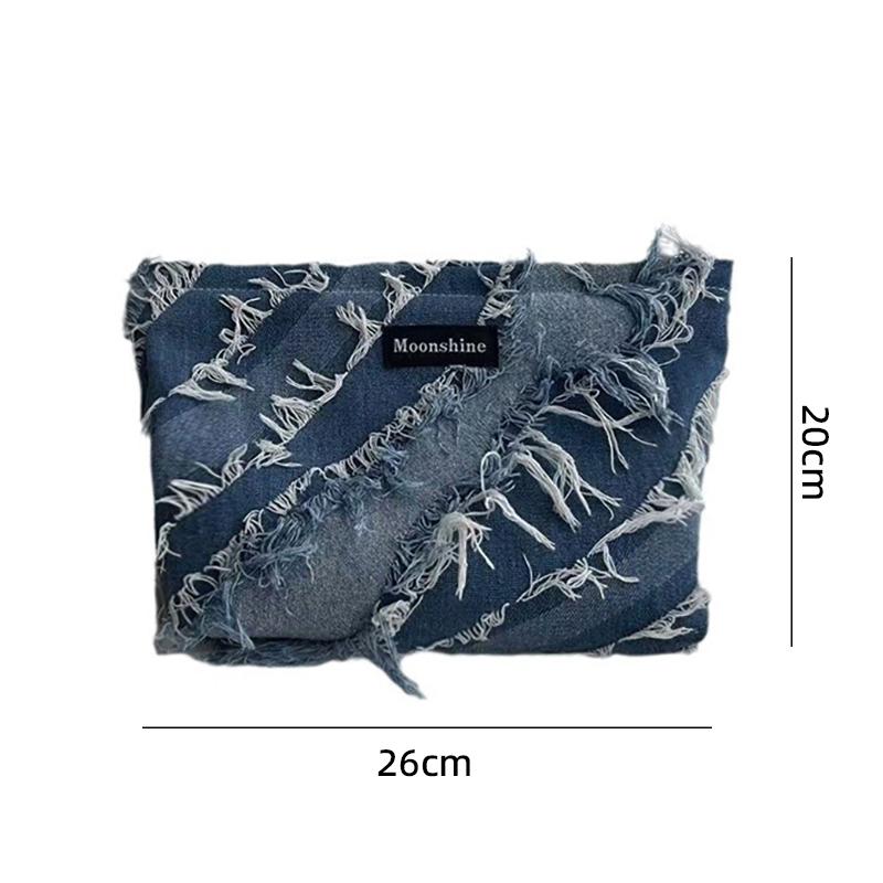 Denim Tassel Cosmetic Bag, Large-capacity Storage Bag, Portable Toiletry Bag, Lotion Brush Bag, Finishing Bag