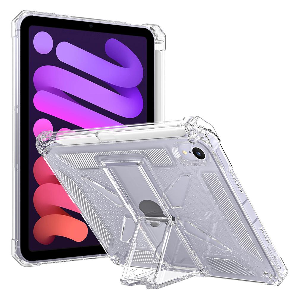 For iPad Mini (2024)/(2021) Clear Case Kickstand Shockproof TPU + PC Tablet Cover with Pen Slot