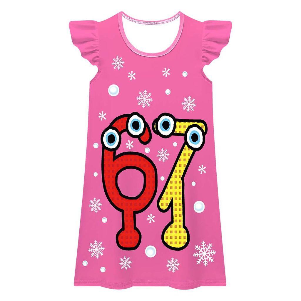 82884 Kids Girls Steal a Brainrot 67 Print Short Sleeves Dress