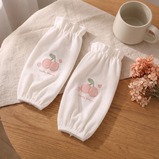 Cute Aesthetic Sleeve Covers Winter Stain Resistant Sleeves, Cherry Embroidery Print, Waffle Fabric Anti-dirty Arm Elastic Cuff Protectors for