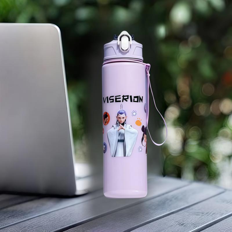 

750ml Cute cartoon character water cup Plastic Straw Water Cup Sports Water Bottle High Value Outdoor Large Capacity Camping фиолетовый
