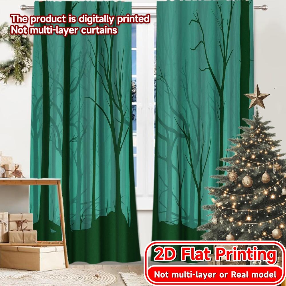 

2pcs 2D FLAT PRINTING Curtains (Without Rod) Mystic Forest Christmas holiday curtains with digital printing Versatile Polyester 100*130 Rod Pocket 1pcs