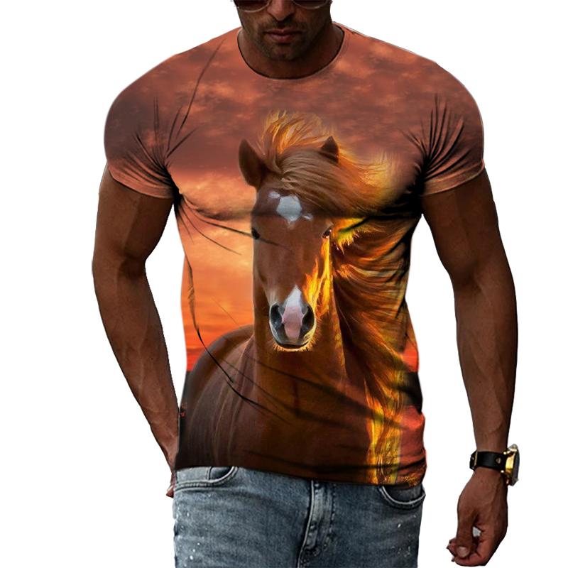 Summer Trendly Men Taste Cool Style Horse Graphic T Shirts Fashion Casual Personality Hip Hop Harajuku Print Streetwear T-shirt