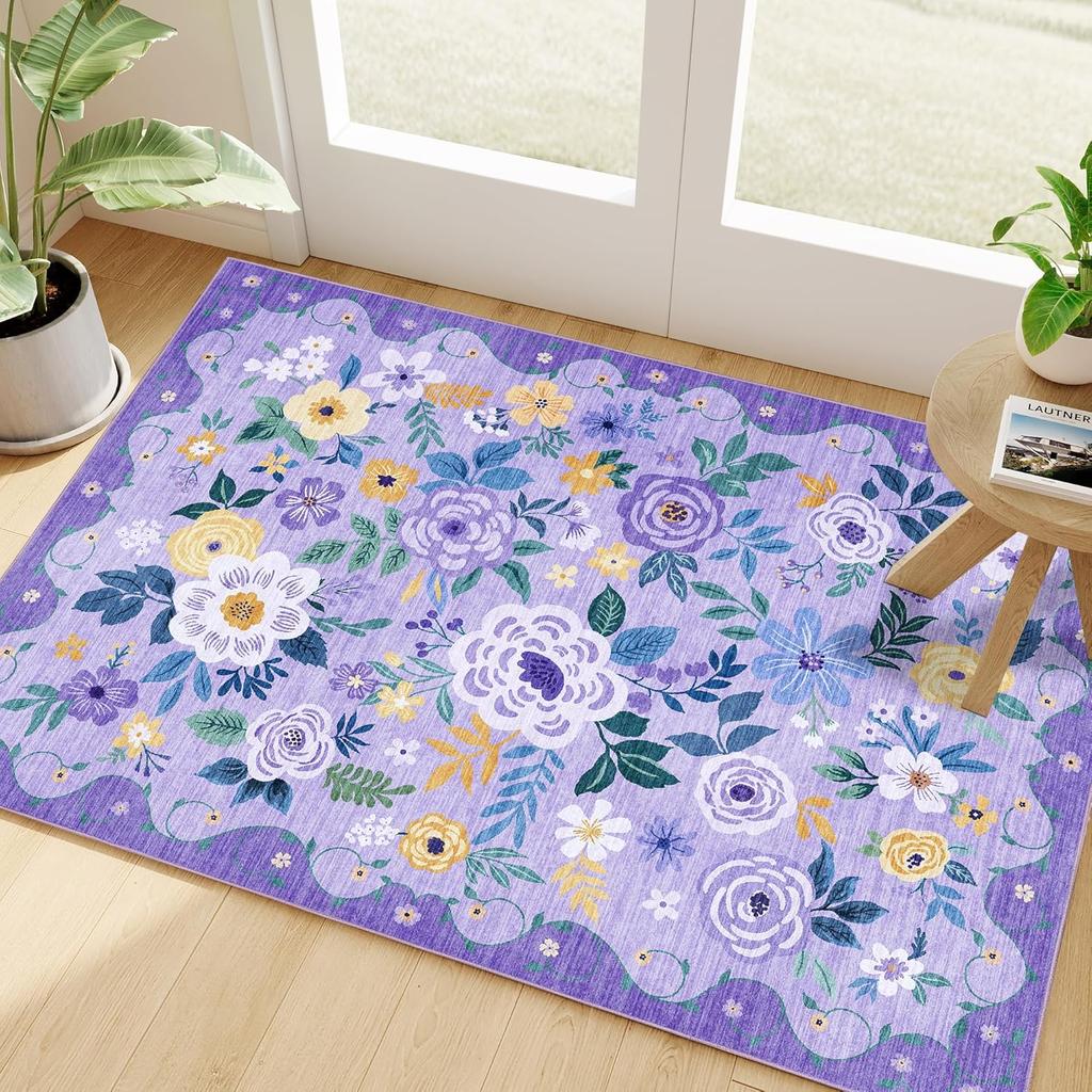 French Style Bedroom Decor Plush Carpet Fluffy Soft Carpets for Living Room Flower Pattern Lounge Floor Mat Thicken Washable Rug